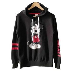 Disney Mickey Mouse Hoodie Sweatshirt Fleece Pullover Black Red Size Medium